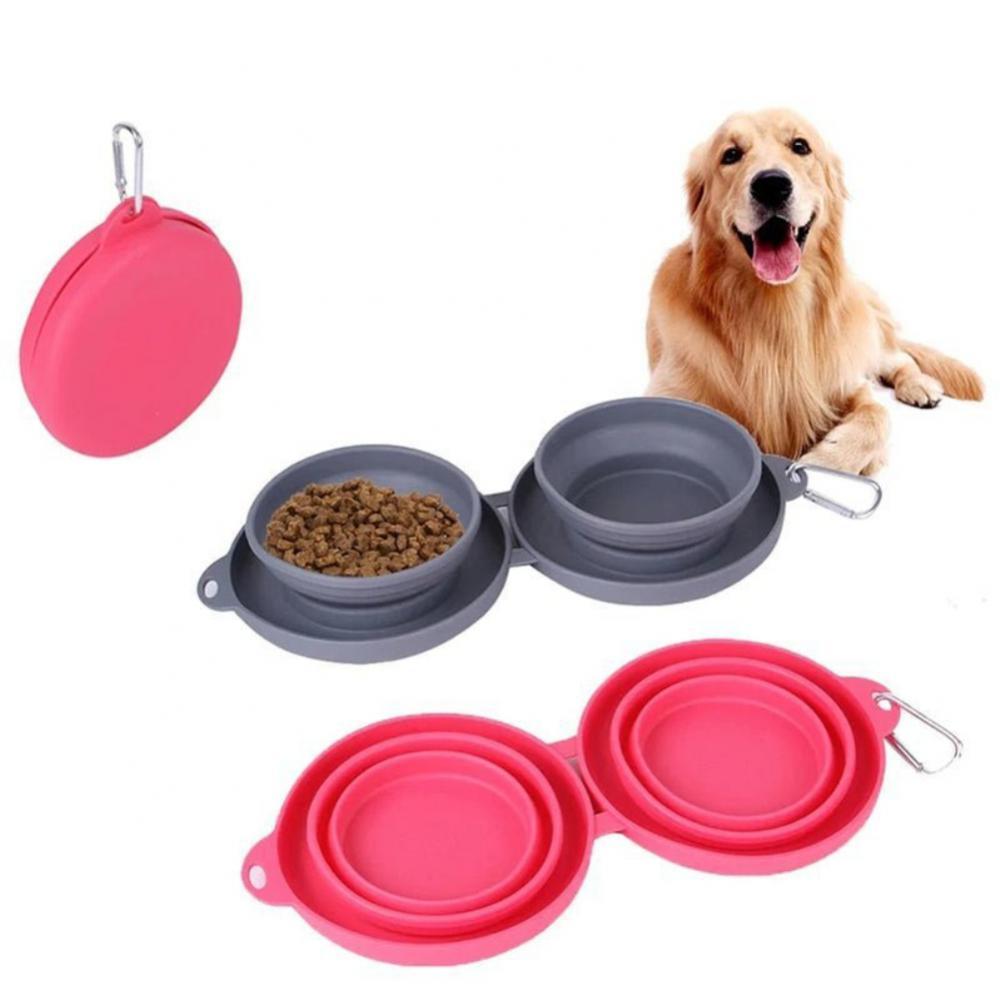 Rubber Foldable Double Bowl Pet Feeding Bowl Pet Supplies Dog Cat Bowls