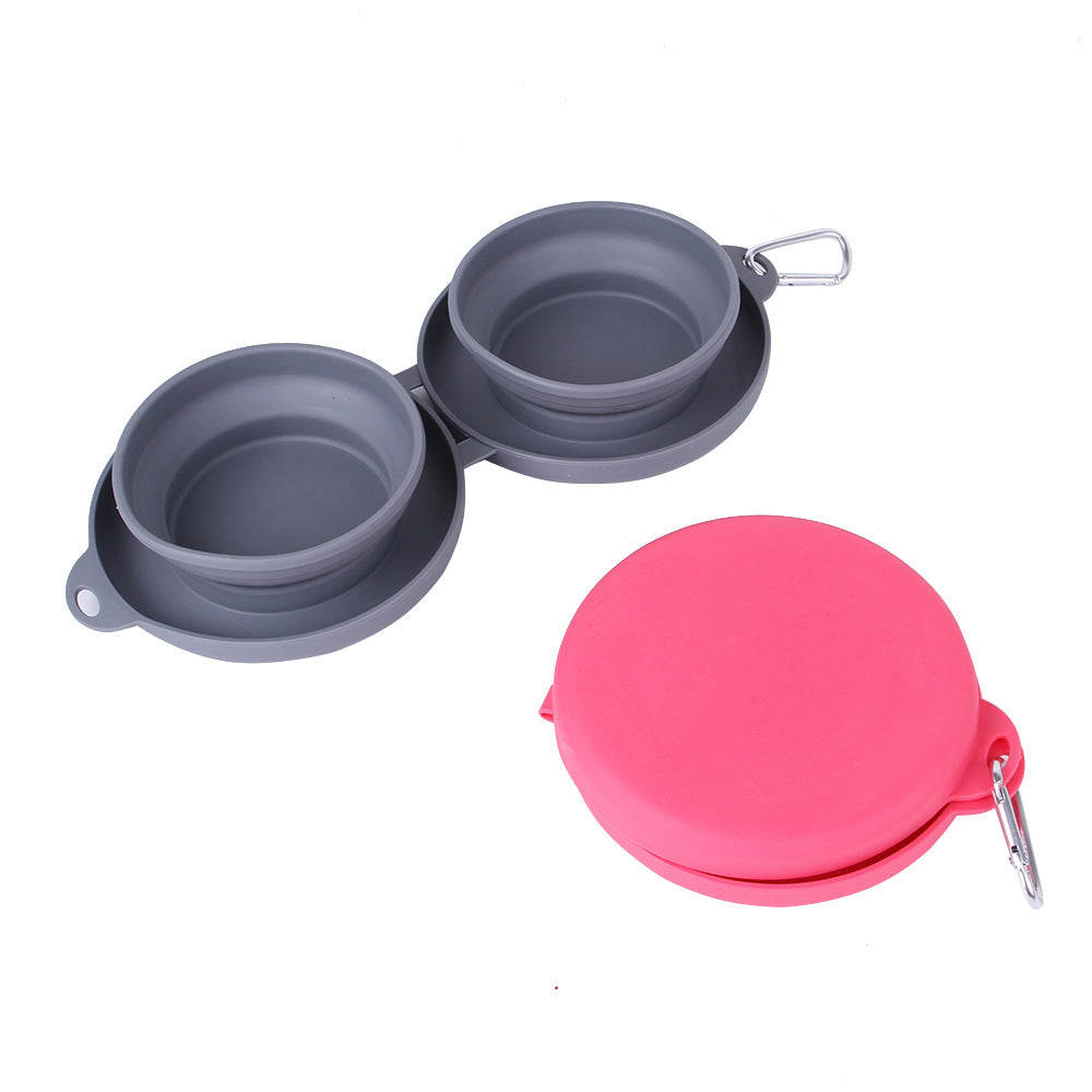Rubber Foldable Double Bowl Pet Feeding Bowl Pet Supplies Dog Cat Bowls