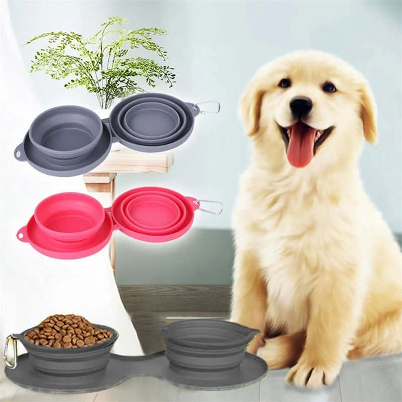 Rubber Foldable Double Bowl Pet Feeding Bowl Pet Supplies Dog Cat Bowls
