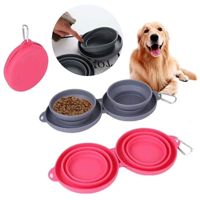 Rubber Foldable Double Bowl Pet Feeding Bowl Pet Supplies Dog Cat Bowls