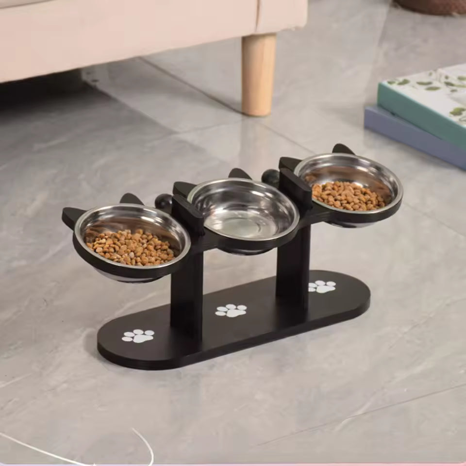 Triple Elevated Stainless Steel Cat Bowl Set