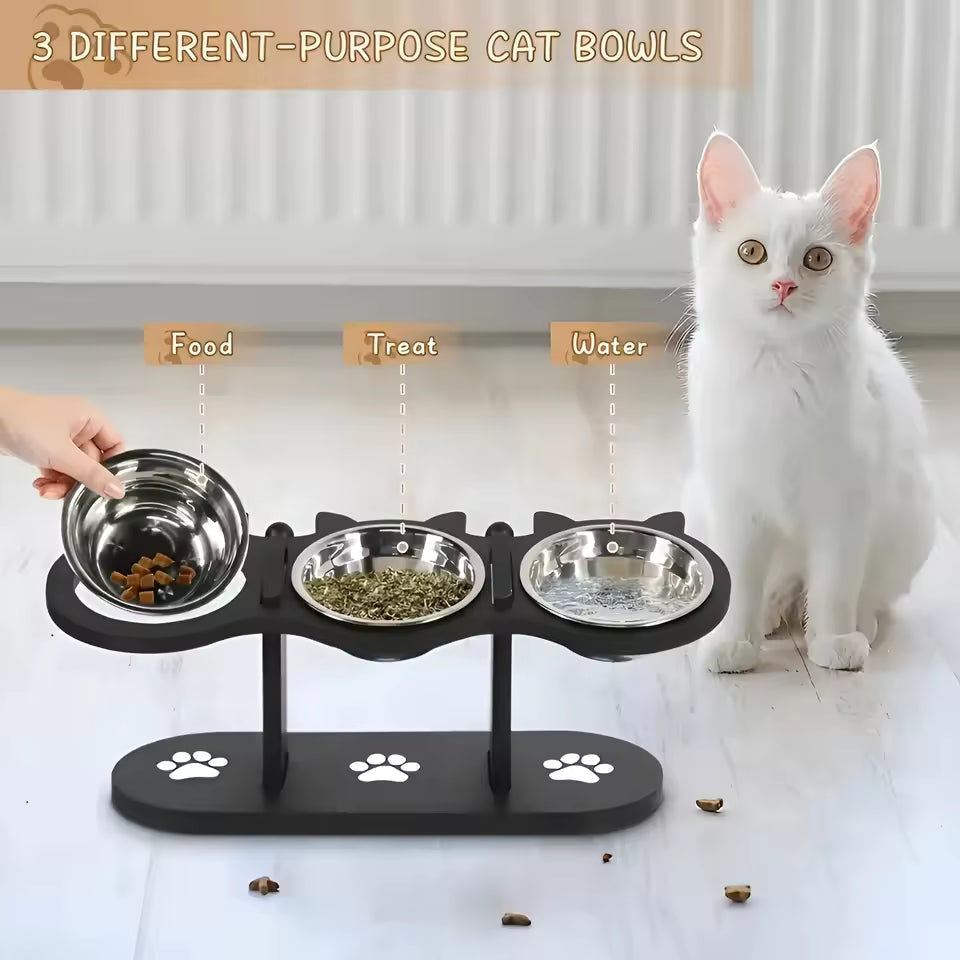 Triple Elevated Stainless Steel Cat Bowl Set