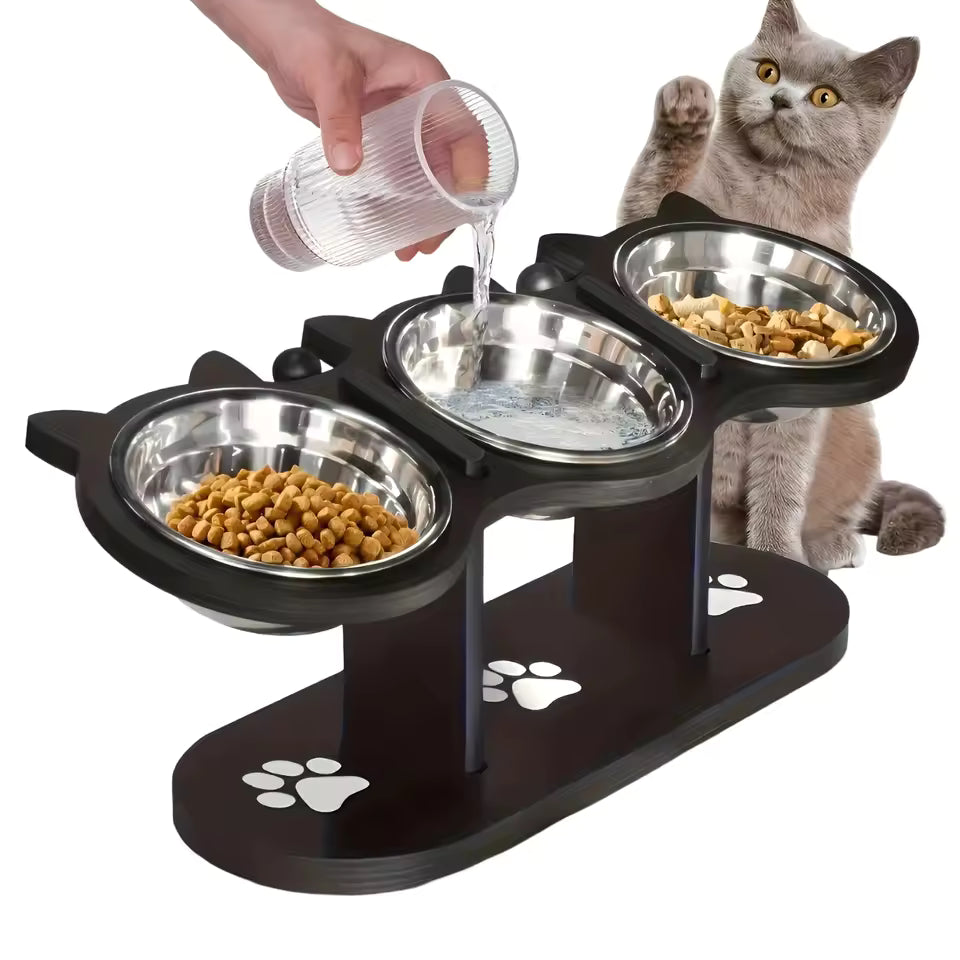 Triple Elevated Stainless Steel Cat Bowl Set