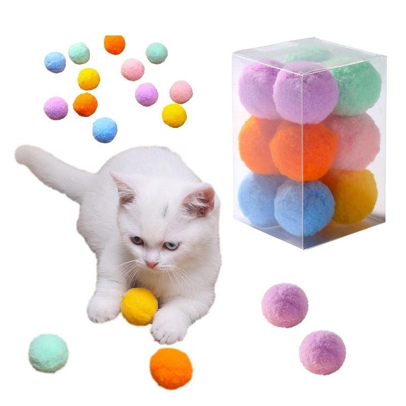 12Pcs/lot Funny Cat Toys, Stretch Plush Ball Toys for Cats, Colorful Interactive Cat Pom Pom Kitten Toy, Pet Supplies, Plush Balls for Training and Kitten Play