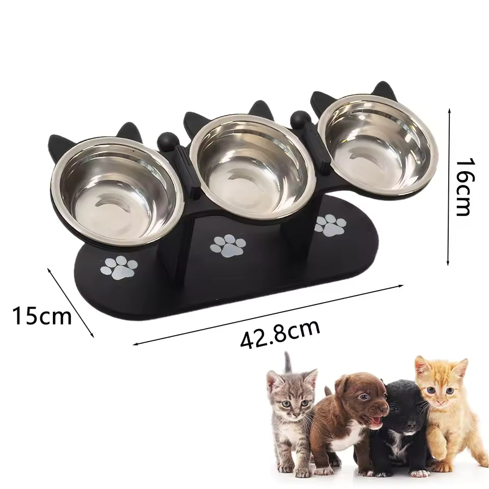 Triple Elevated Stainless Steel Cat Bowl Set