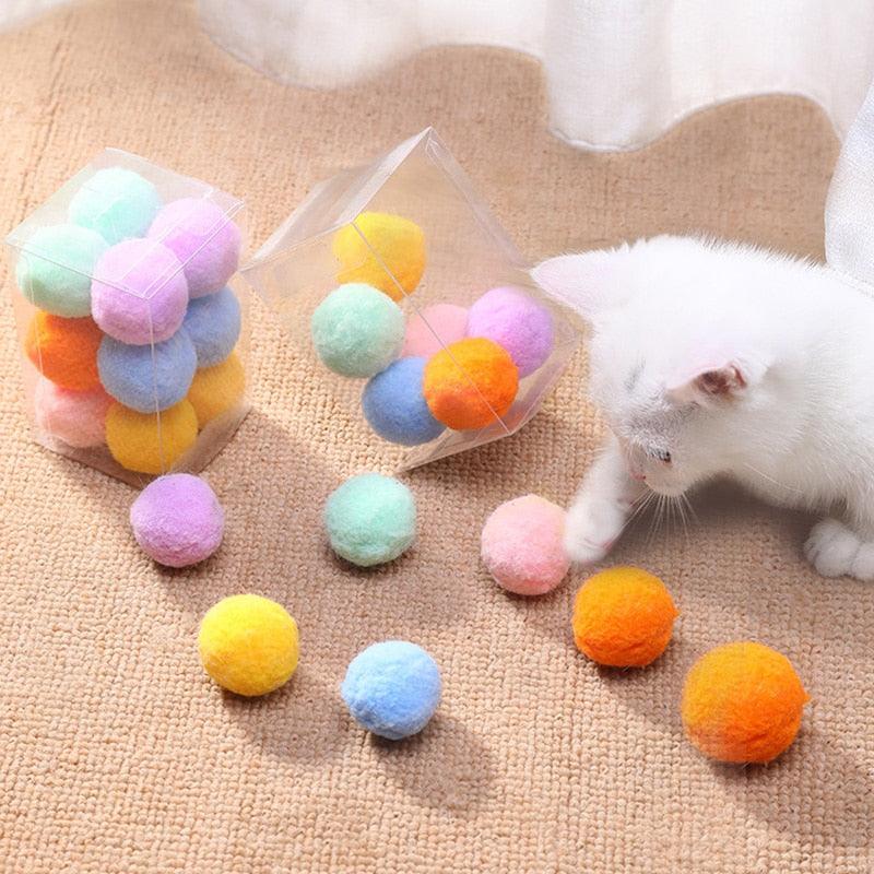 12Pcs/lot Funny Cat Toys, Stretch Plush Ball Toys for Cats, Colorful Interactive Cat Pom Pom Kitten Toy, Pet Supplies, Plush Balls for Training and Kitten Play