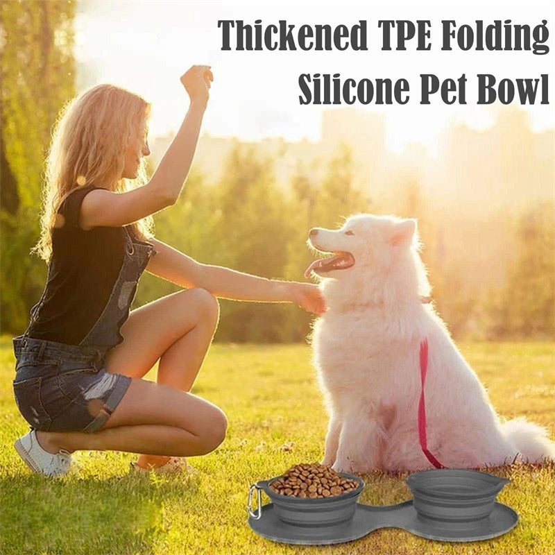Rubber Foldable Double Bowl Pet Feeding Bowl Pet Supplies Dog Cat Bowls