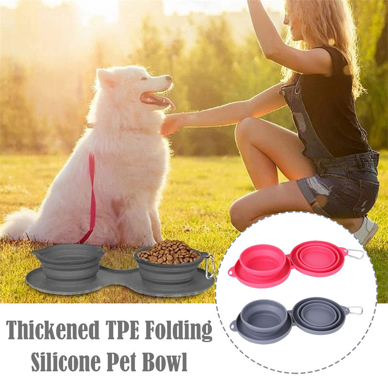 Rubber Foldable Double Bowl Pet Feeding Bowl Pet Supplies Dog Cat Bowls